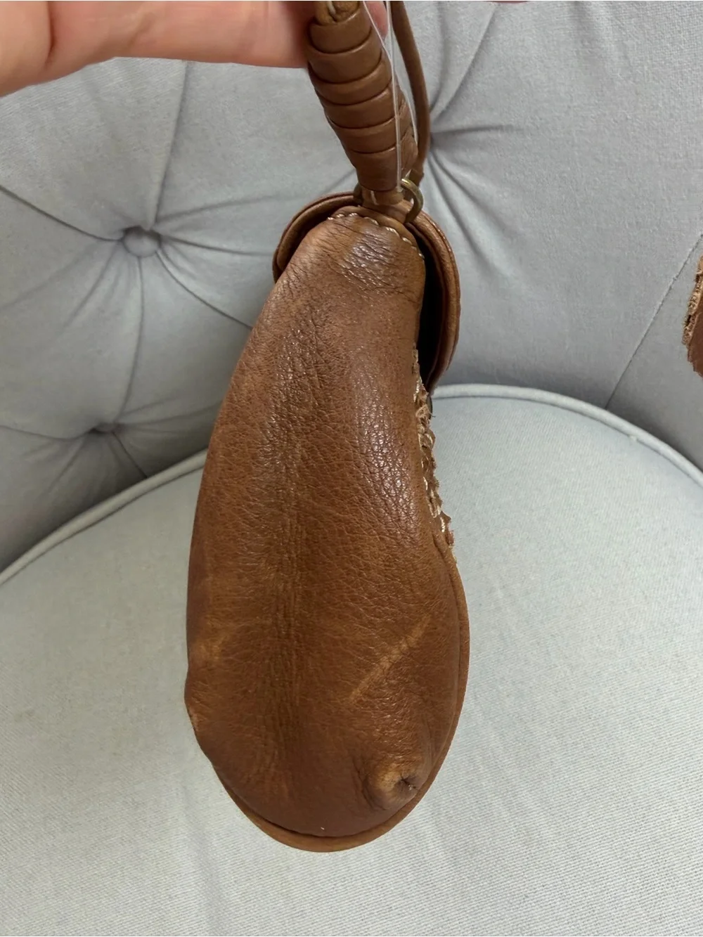 Gianni Bini Brown Leather Hobo Shoulder Bag Brass Hardware Purse